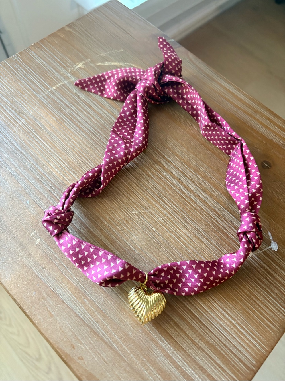 Silk-Style Heart Charm Neck Scarf in Burgundy